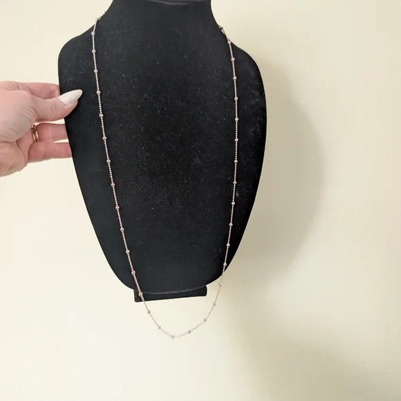 Classic Silvertone Beaded Long Necklace - Women Jewelry - Picture 3 of 7